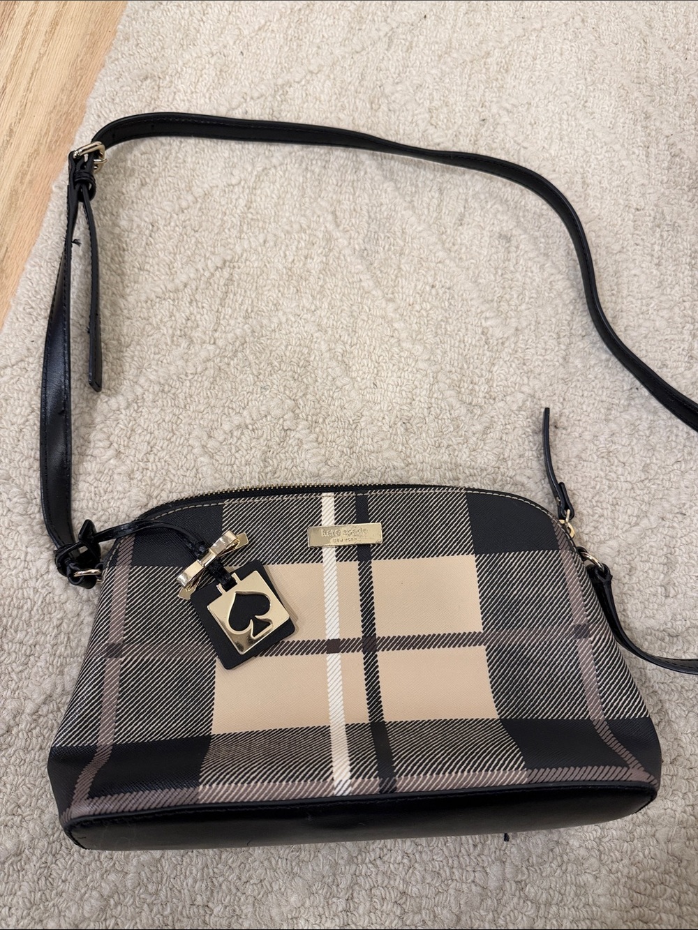 Plaid Crossbody Shoulder Bag - Black & Cream Kate spade